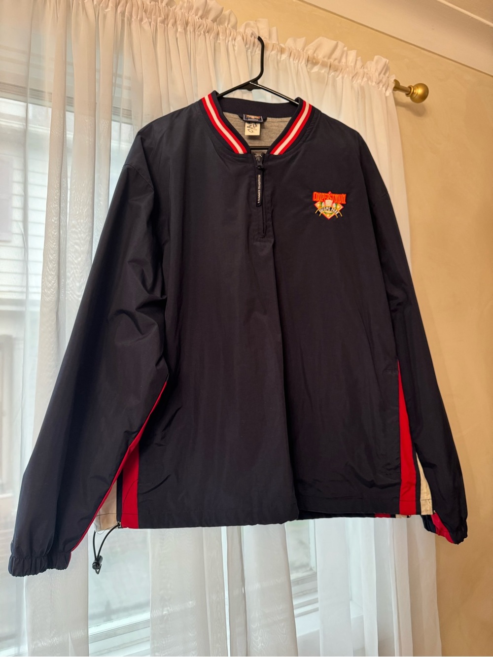 Navy Men’s Windbreaker Pullover with Red Trim